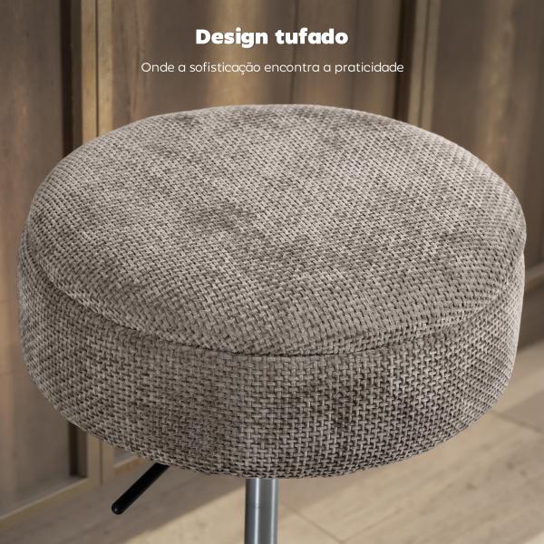 Banco de Bar com Armazenamento Altura Ajustável Giratório Estofado em Chenilla 39x39x49 - 65 cm Cinzento
