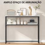 Mesa Consola Moderna Consola Estreita com Superfície com Efeito Mármore Prateleira Aberta e Estrutura de Metal 100x30x81 cm Branco