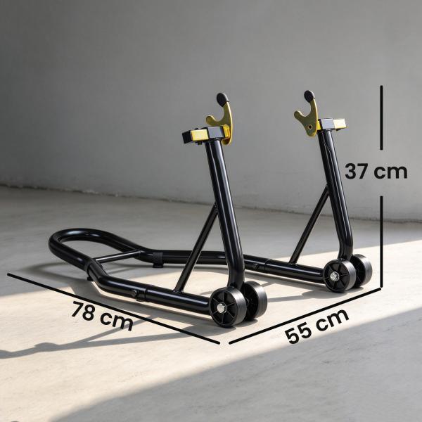 Cavalete para Mota Suporte Traseiro Universal de Aço com Suportes em U e L para Roda 10" 17" 18" Carga 200 kg Preto