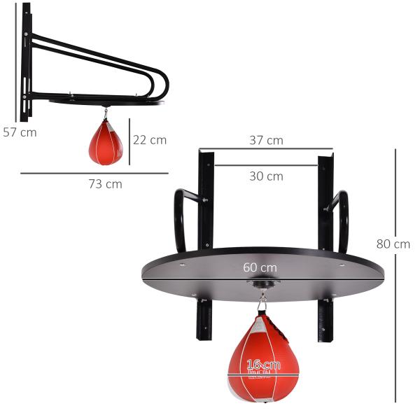 Pera de Boxe com Suporte de Parede com Plataforma Ajustável em Altura Suporte Giratório e Insuflador 60x73x80 cm Vermelho e Preto