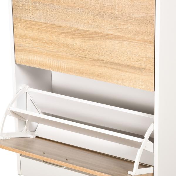 Sapateira de 2 Portas Sapateira Estreito para 12 Pares de Sapatos com Gaveta e Bancada de Vidro 60x24x105,5cm Branco