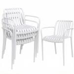 Conjunto de 4 Cadeiras de Jardim Exterior Empilháveis de PP com Encosto Curvado Assento com Ripas 55x58,5x81,5 cm Branco