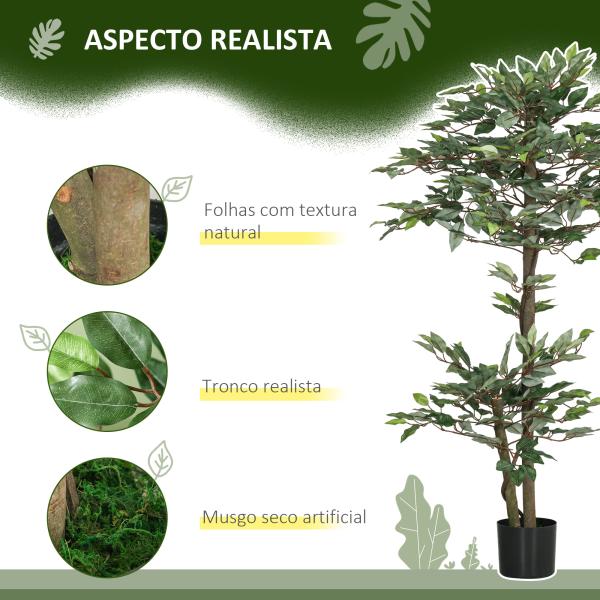 Planta Artificial Ficus 150 cm Planta Artificial com 1008 Folhas Musgo e Vaso para Exterior Casa Sala de Estar Escritório Verde