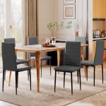 Conjunto de 6 Cadeiras de Sala de Jantar Estofadas em Linho e Pés de Metal para Cozinha Carga Máxima 120kg 41x50x97 cm Cinza