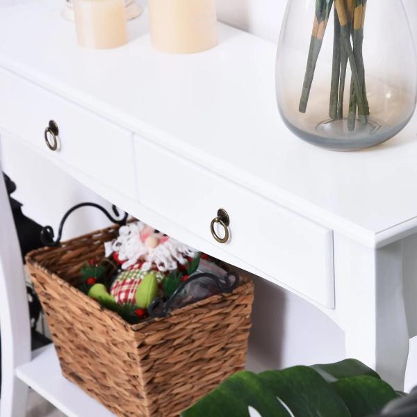 Mesa Tipo Consola para Sala de Estar Consola para Entrada com 2 Gavetas e Prateleira Inferior 100x33x75cm Branco