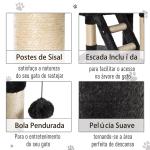 Árvore arranhador para Gatos com Altura Ajustável Plataformas Múltiplas Caverna Cestas e Escadas em Sisal Natural e Pelúcia 60x45x240 - 260 cm Cinza Escuro
