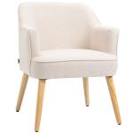 Poltrona Estilo Nórdico Estofada em Linho com Pés de Madeira para Dormitório Escritório Estúdio 64,5x65x79,5 cm Creme