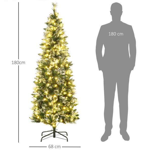 Árvore de Natal Artificial com 240 Luzes LED 618 Ramos Suporte de Aço e Formato Slim para Interior Ø68x180 cm Verde