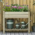 Horta Urbana de Madeira com Prateleira Mesa de Cultivo Retangular com Orifícios de Drenagem para Cultivos Plantas Jardim Terraço Exterior Carga 80 kg 91x51x76 cm Natural
