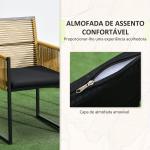 Conjunto de 3 Peças de Jardim com 2 Cadeiras de Vime com Encosto Dobrável e Almofadas e Mesa de Vidro Natural e Preto