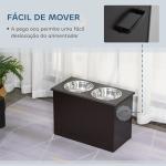Comedouro Elevado para Cães com 2 Tigelas de Aço Inoxidável e Espaço de Armazenamento Oculto 60x30x41 cm Castanho Escuro
