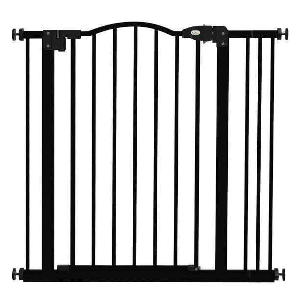 Barreira de Segurança para Cães com Largura Ajustável 74 - 80 cm e Extensões para Escadas e Portas Preto