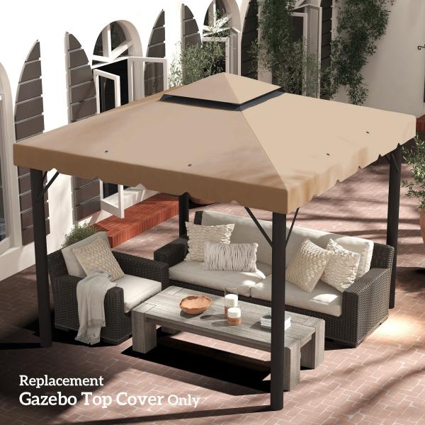 Cobertura de Substituição para Pérgola 300x300 cm com Duplo Teto e 8 Orifícios de Drenagem Cáqui