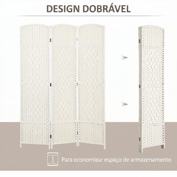 Separador de Ambientes de 3 Painéis Biombo Dobrável 135x180 cm Polipropileno Branco