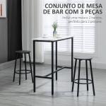 Conjunto de Mesa Alta com 2 Bancos Redondos com Estrutura de Aço Estilo Moderno para Cozinha Sala de Estar Branco e Preto