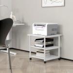 Suporte para Impressora de 3 Níveis com Rodas e Prateleiras de Arrumação 50x50x52,5 cm Branco