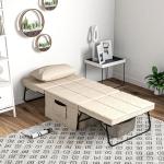 Sofá Cama 4 em 1 Estofado em Linho com Encosto Ajustável em 5 Níveis e Almofada Acolchoada 75x80x74 cm Creme