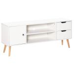 Armário de TV Grande armazenamento com armário prateleiras e gavetas abertas Carga 30 kg 120x28x44 cm Branco