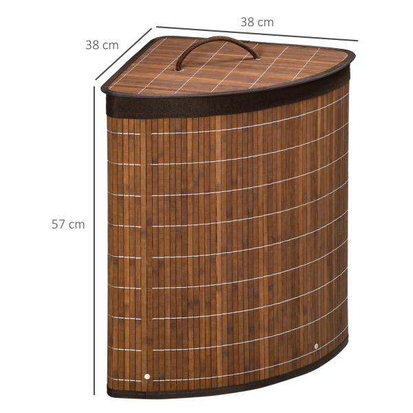 Cesto de Roupa de Bambu Capacidade de 55L Cesto para Roupa Suja com Tampa e Bolsa Amovível 38x38x57cm Marrom