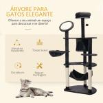 Árvore Arranhador para Gatos Grande Altura 153cm Torre de Escalada para Gatos com Caverna Redes Plataformas Postes Arranhadores de Sisal e Bola Suspensa Cinza Escuro