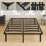 Estrutura 140x190 cm Estrado de Cama de Plataforma de Aço com Ripas de Álamo Fácil de Montar Carga 350 kg Preto
