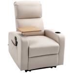 Poltrona de Massagem Poltrona Relax Elétrica com 4 Modos de Vibração Reclinação 145° Estofada em Microfibra Controlo Remoto Mesa 2 Bolsos Laterais e Suporte para Copos 77x93x105cm Bege