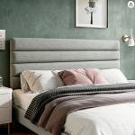 Cabeceira de Cama 140 cm Altura Ajustável em 3 Níveis 106/116/126 cm Estofada em Linho Cinza