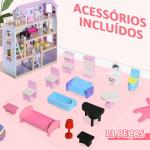 Casa de Bonecas com Móveis e 4 Andares Casa de Bonecas com 13 Acessórios Brinquedo de Imitação 60,5x30x80,5cm Rosa