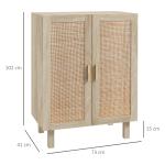 Aparador de Sala de Estar com 2 Portas de Rede e Prateleiras Ajustáveis Armário Estilo Cannage Anti - Tombo para Cozinha 73x41x102 cm Madeira