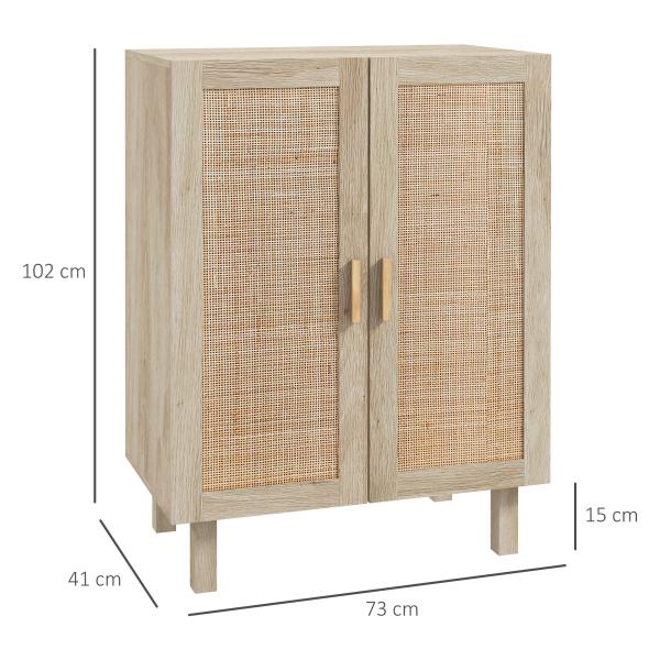 Aparador de Sala de Estar com 2 Portas de Rede e Prateleiras Ajustáveis Armário Estilo Cannage Anti - Tombo para Cozinha 73x41x102 cm Madeira