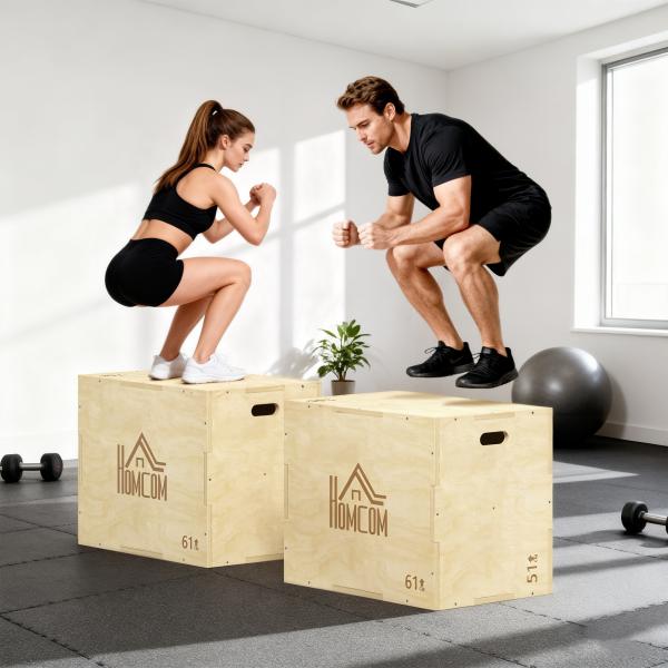 Caixa Pliometria de Madeira Caixa de Saltos com 2 Alças Recortadas Carga Máxima 120 kg 61x51x73 cm Madeira