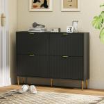 Sapateira Estreita com 4 Portas Caneladas e Estantes Ajustáveis para 20 Pares 105x24x91,5 cm Preto