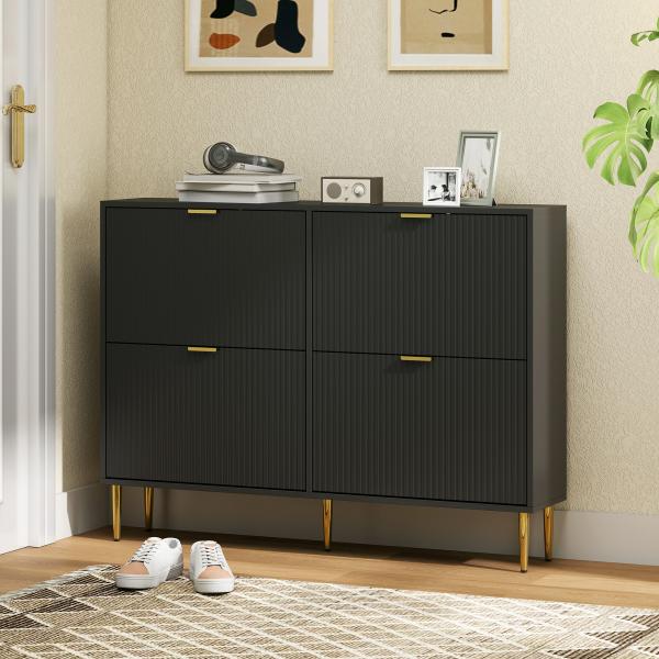 Sapateira Estreita com 4 Portas Caneladas e Estantes Ajustáveis para 20 Pares 105x24x91,5 cm Preto