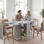 Mesa de Sala de Jantar Dobrável com 2 Prateleiras de Armazenamento e Rodas para Cozinha 75x140x74 cm Cinza