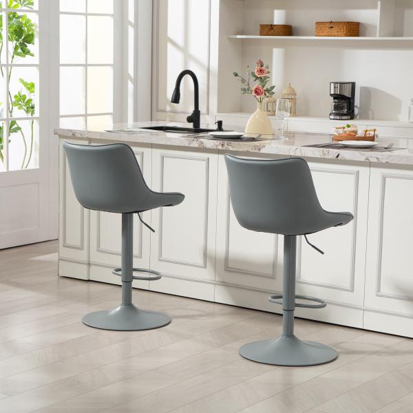 Conjunto de 2 Bancos de Bar Bancos Altos de Cozinha Giratórios com Altura Ajustável e Couro Sintético 47,5x54x92 - 110 cm Cinzento