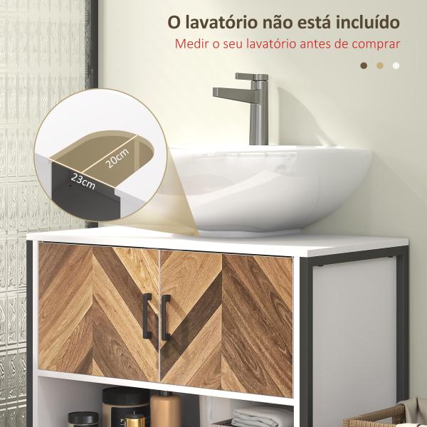 Móvel para Lavatório Pousar Móvel Casa de Banho com 2 Portas e Compartimento Aberto para Lavatório com ou sem Pedestral 80x40x60 cm Branco e Madeira
