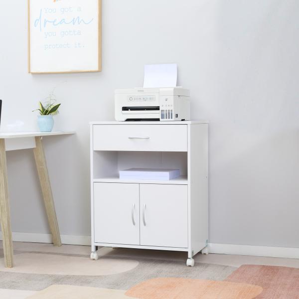 Armário para Impressora com Rodas e Gaveta 60x39x80cm Branco