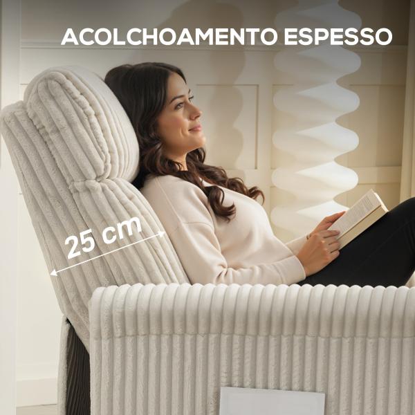 Poltrona Relax Reclinável Manual Estofada em Veludo com Apoio para Pés 73x86x100 cm Creme