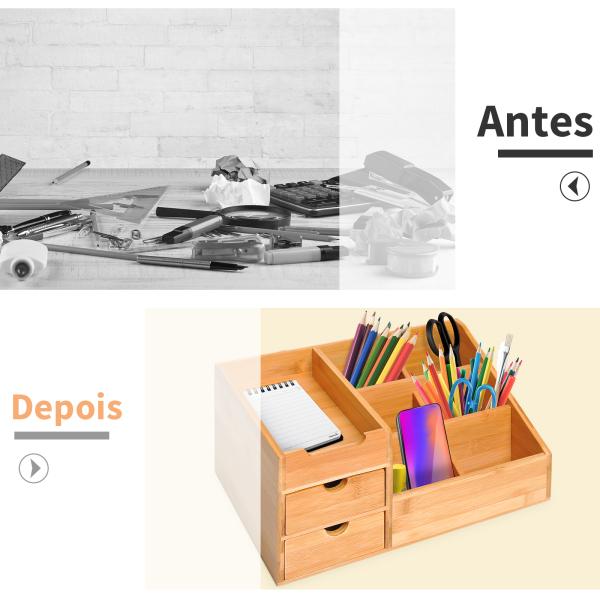 Organizador para Secretária de Bambu Sistema de Secretária Organizador de Mesa de Escritório Polivalente 33x20,5x15,5 cm