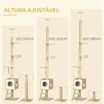Árvore para Gatos do Chão ao Teto 220 - 260cm com Altura Ajustável Plataformas Rede Caverna Poste de Juta 40x40225 - 285cm Bege