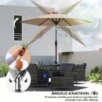 Chapéu de Sol de Jardim Ø230x216 cm com Teto Ajustável Abertura Manual Impermeável para Terraço Pátio Piscina Praia Caqui