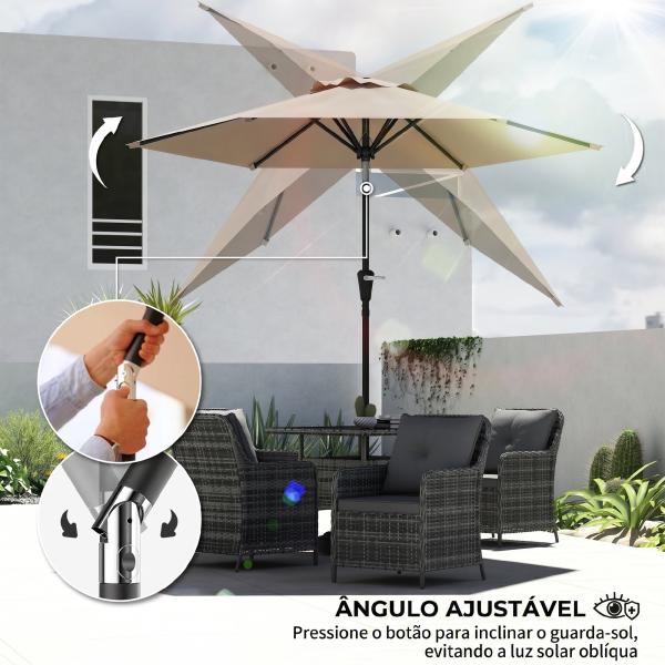 Chapéu de Sol de Jardim Ø230x216 cm com Teto Ajustável Abertura Manual Impermeável para Terraço Pátio Piscina Praia Caqui