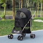 Carrinho para Animais de Estimação 3 em 1 Dobrável com Bolsa de Transporte Cesta de Armazenamento e Travão 82x49,5x98cm Preto