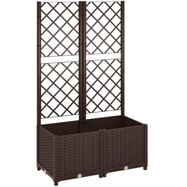 Floreira com Treliça de PP com Drenagem e Amplo Espaço para Plantas Trepadoras Vaso com Suporte para Jardim 80x40x135 cm Marrom