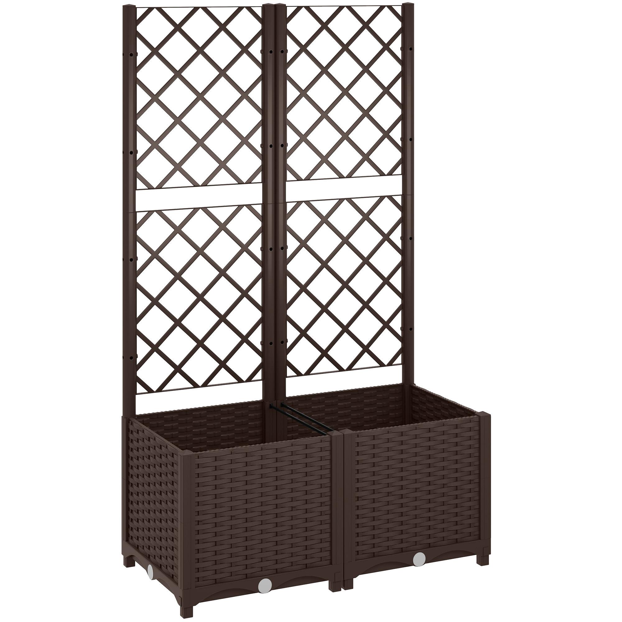 Floreira com Treliça de PP com Drenagem e Amplo Espaço para Plantas Trepadoras Vaso com Suporte para Jardim 80x40x135 cm Marrom