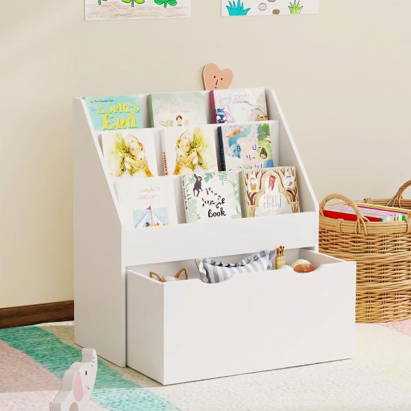 Estante de Brinquedos com 3 Compartimentos Gaveta com Rodas para Quarto Sala de Jogos 62,5x30x70 cm Branco