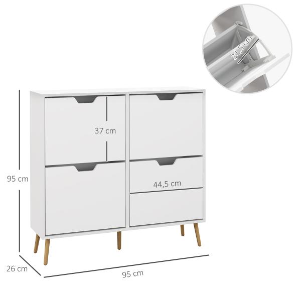 Sapateira para 16 Pares de Sapatos com 4 Gavetas e Prateleiras Ajustáveis 95x26x95 cm Branco