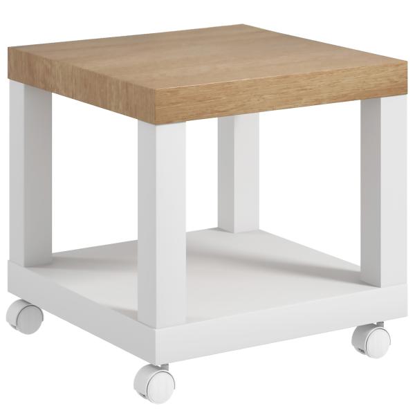 Mesa Auxiliar com Rodas Mesa Auxiliar com Prateleira Aberta para Sofá Dormitório 40x40x40 cm Branco e Madeira