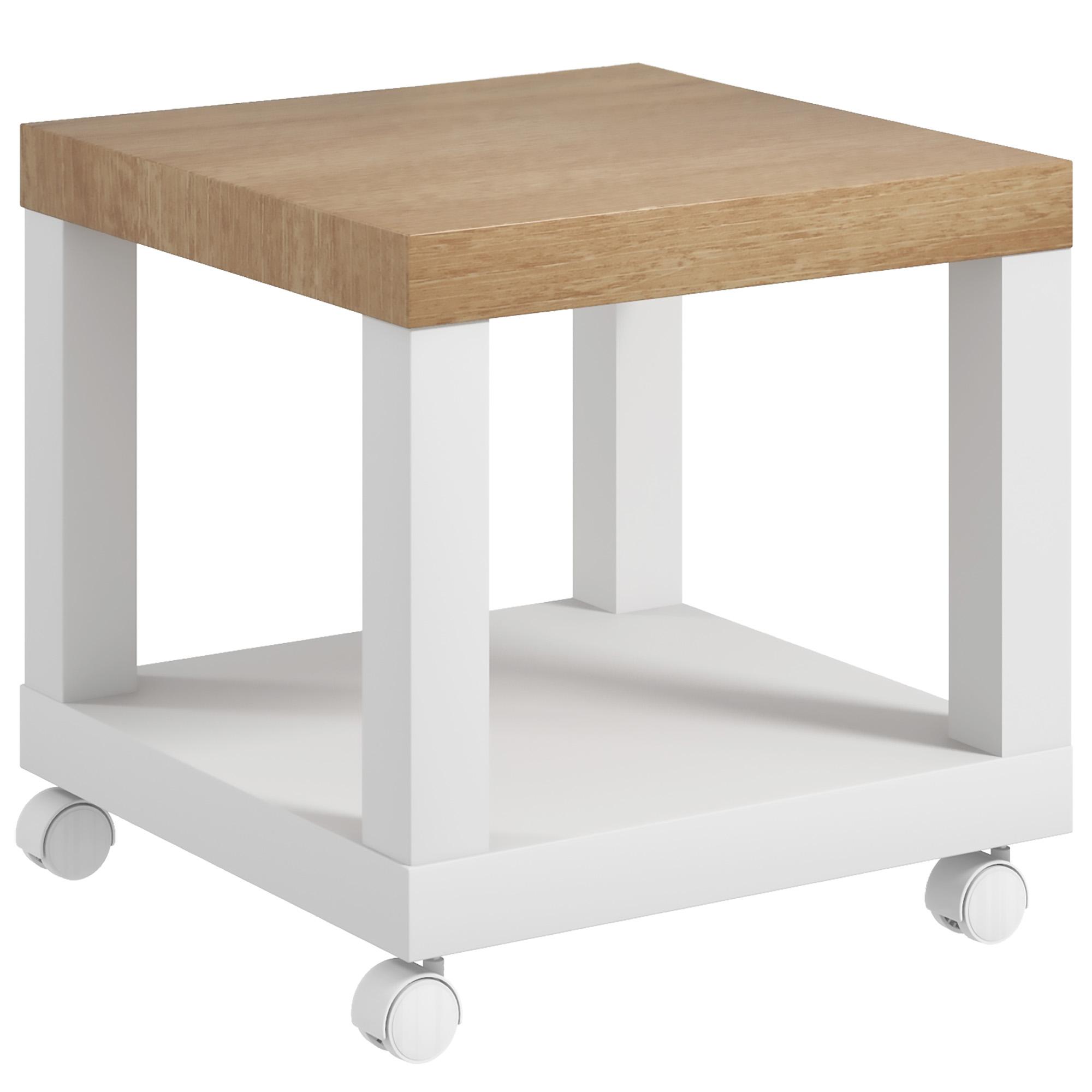 Mesa Auxiliar com Rodas Mesa Auxiliar com Prateleira Aberta para Sofá Dormitório 40x40x40 cm Branco e Madeira