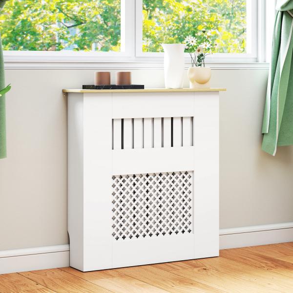 Cobertura para Radiadores Proteção Radiador de MDF 78x19x81 cm Desenho Moderno de Ripas Branco